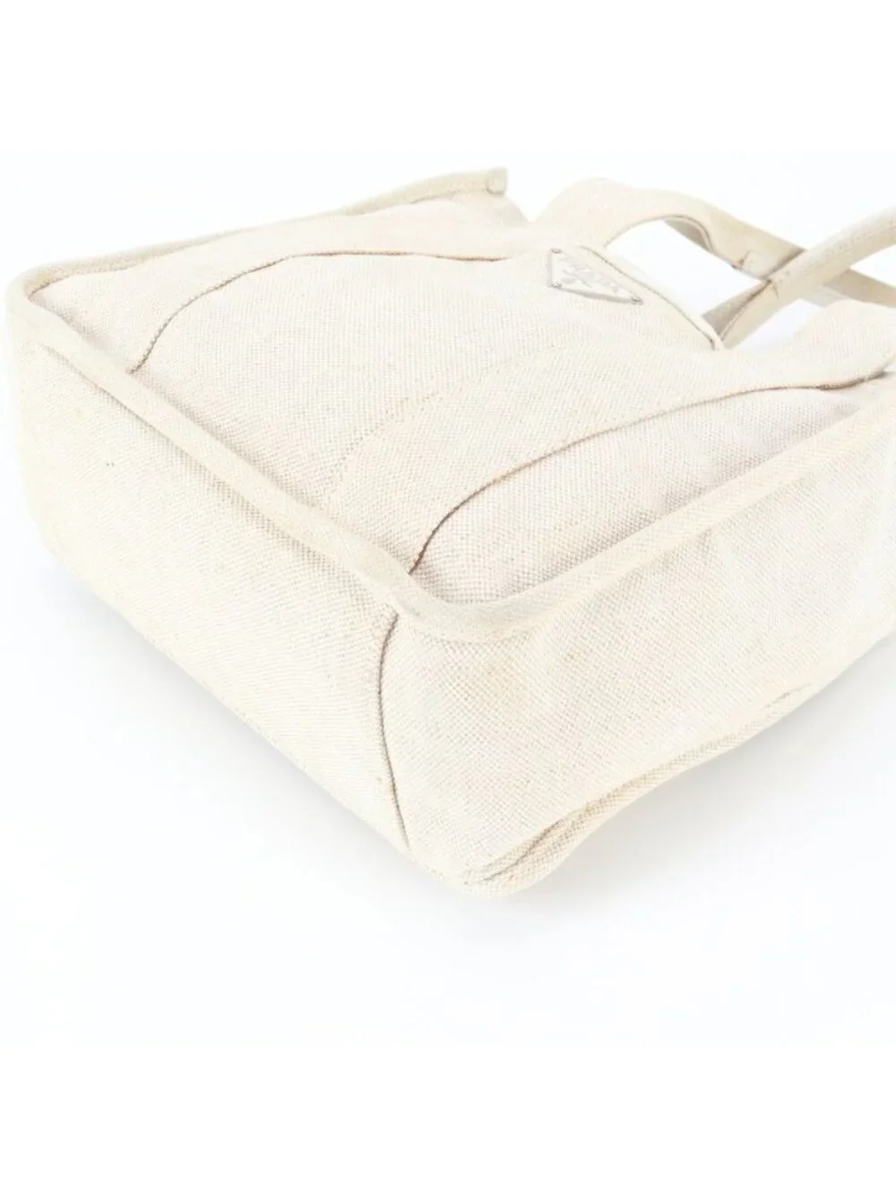 Prada Triangle Logo Leather Canvas Handbag Tote
